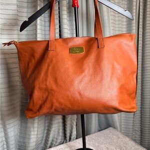 Joy Mangano Tan Leather Tote with Gold Accent